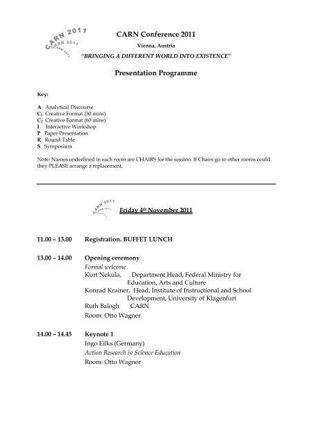 CARN Conference 2011 Presentation Programme