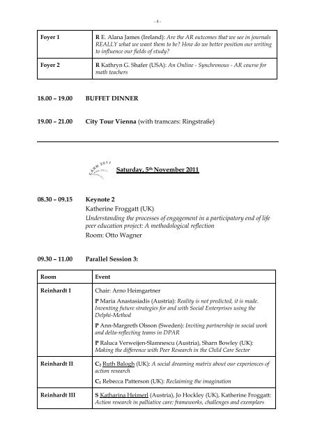 CARN Conference 2011 Presentation Programme