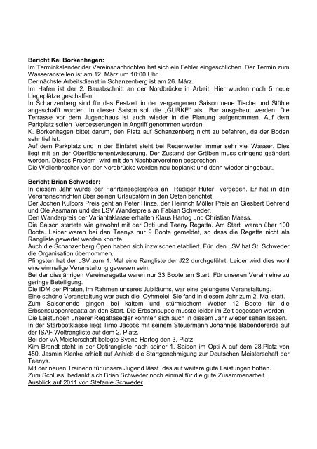 Protokoll der außerordentlichen - Lübecker Segler Verein