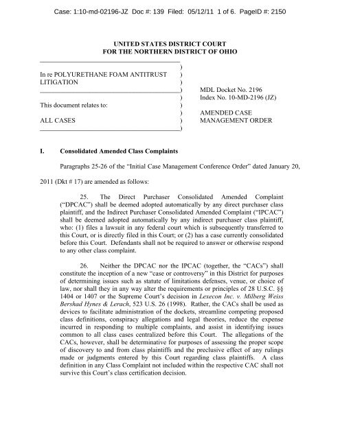 Amended Case Managment Order - Northern District of Ohio