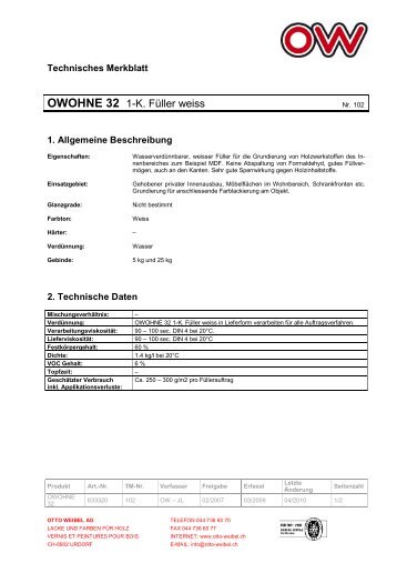 OWOHNE 32 1-K. Füller weiss - Otto Weibel