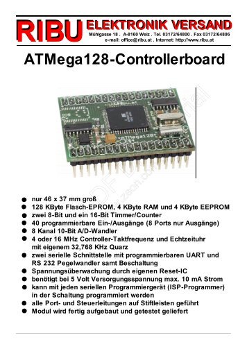 ATMega128-Controllerboard - RIBU-ELEKTRONIK-VERSAND