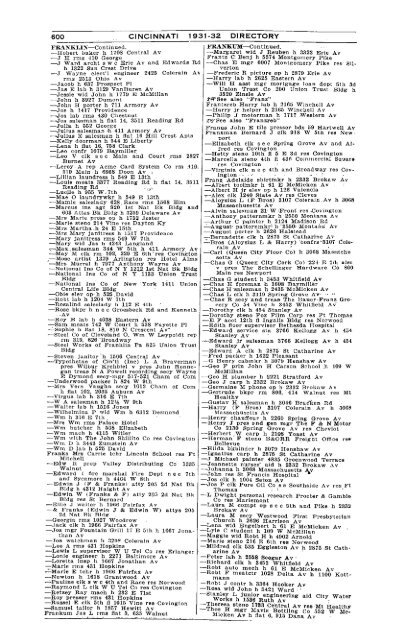 CINCINNATI 1931 32 DIRECTORY Virtual Library of the Public