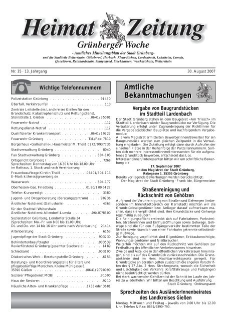 Amtliche Bekanntmachungen Amtliche ... - Grünberg