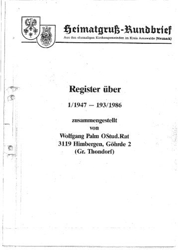 Heimatgruß Rundbrief Folge 1 (1947) bis 193 - Heimatkreis Arnswalde