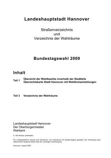 Verzeichnis der Wahlräume BT 2009 - Presseserver der ...