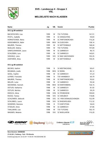 SVS - Landescup 4 - Gruppe 3 VSL MELDELISTE ... - Raceengine