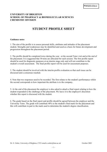 STUDENT PROFILE SHEET - staffcentral - University of Brighton