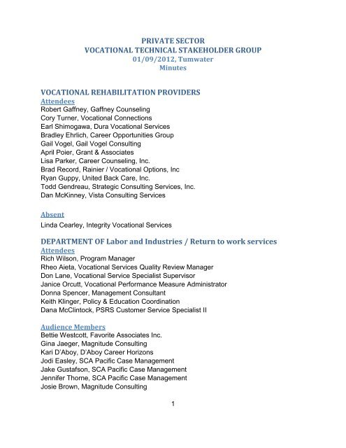 Private Sector Vocational Technical Stakeholder ... - Labor & Industries