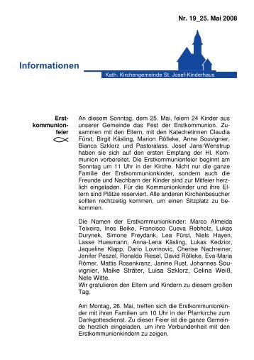 Info-Blatt 19, 25 Mai 2008 - St. Josef Kinderhaus