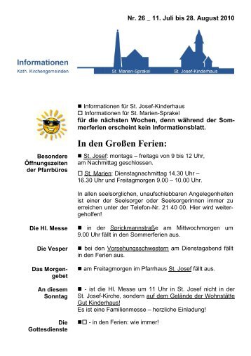 Info-Blatt 26, 11 Juli 2010 - St. Josef-Kinderhaus