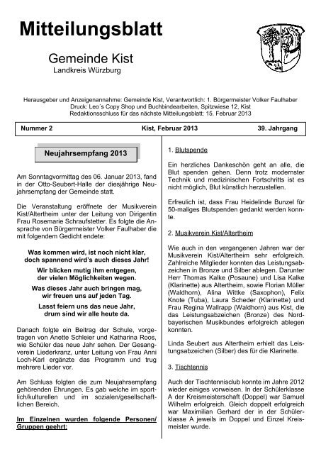 Mitteilungsblatt - Gemeinde Kist