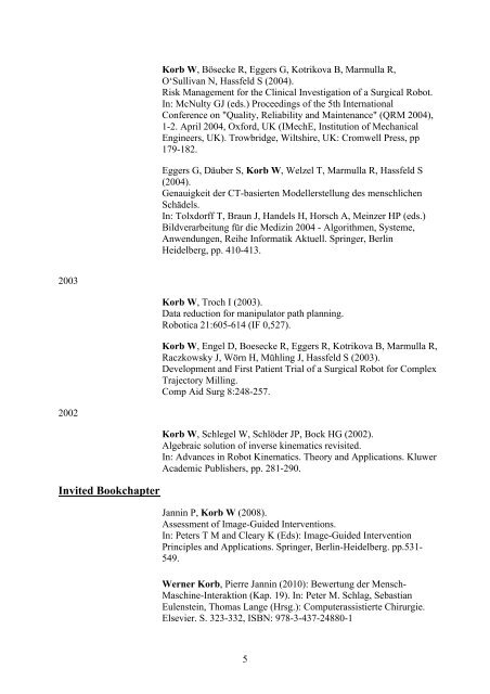 Publication List of Werner Korb - ISTT
