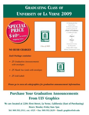 Graduation Announcement Order Form - University of La Verne