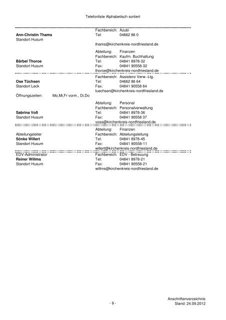 Telefonverzeichnis - Kirchenkreis Nordfriesland