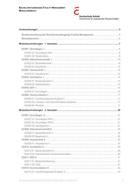 Hochschule Anhalt Fachbereich: Architektur, Facility Management ...