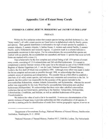 Appendix: List of Extant Stony Corals - science . naturalis