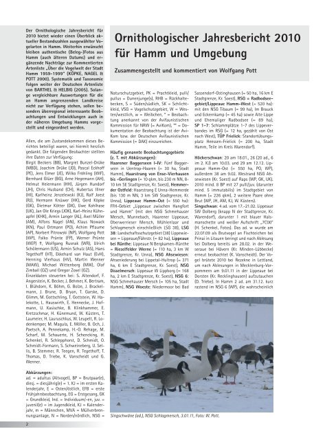 -Jahresbericht 2010 - Ornithologische Arbeitsgemeinschaft Hamm
