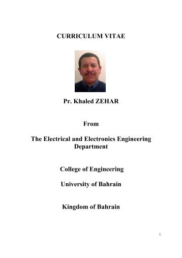 CURRICULUM VITAE Pr. Khaled ZEHAR From The Electrical and ...