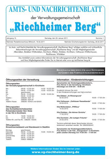 und Nachrichtenblatt der VG "Riechheimer Berg" Nr