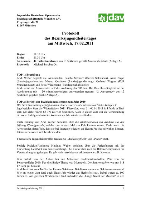 Protokoll Bezirksjugendleitertag 2011 - JDAV Sektion München
