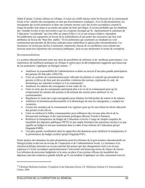 ÉVALUATION DE LA CORRUPTION AU SÉNÉGAL