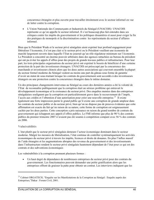 ÉVALUATION DE LA CORRUPTION AU SÉNÉGAL