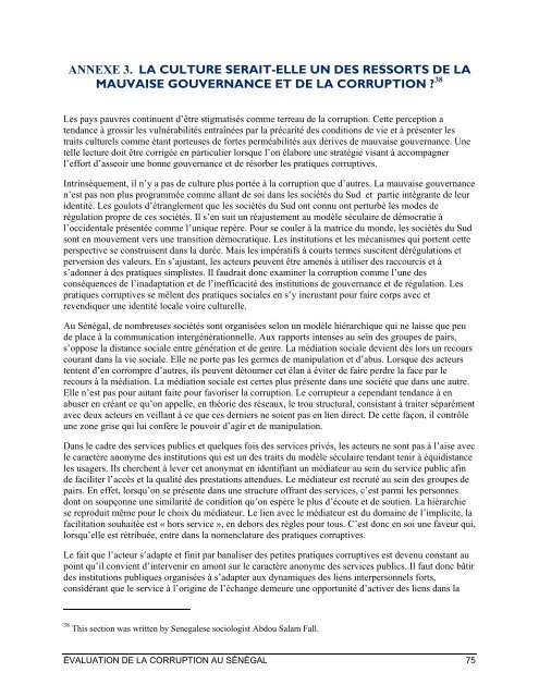 ÉVALUATION DE LA CORRUPTION AU SÉNÉGAL
