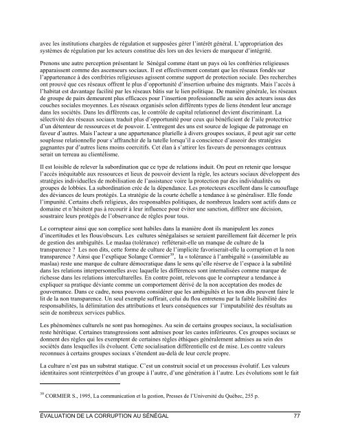 ÉVALUATION DE LA CORRUPTION AU SÉNÉGAL