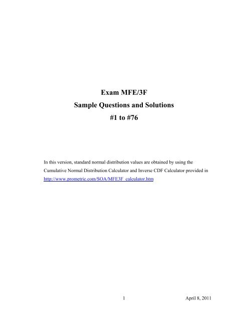 Exam MFE/3F Sample Questions and Solutions #1 ... - Be an Actuary