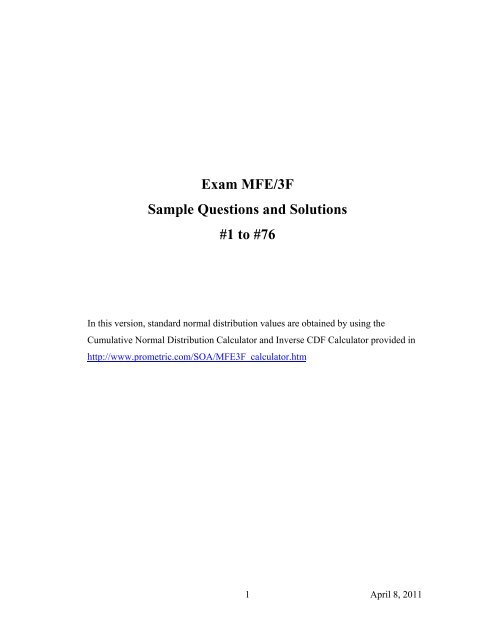 Exam MFE/3F Sample Questions and Solutions #1  - Be an Actuary