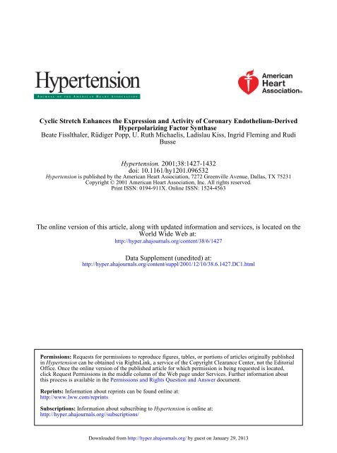 Busse Beate Fisslthaler, Rüdiger Popp, U. Ruth ... - Hypertension