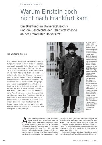 Warum Einstein doch nicht nach Frankfurt kam - Forschung Frankfurt ...