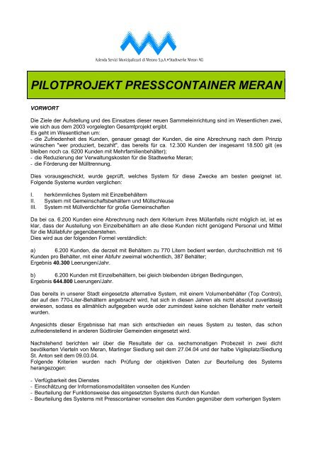 PILOTPROJEKT PRESSCONTAINER MERAN