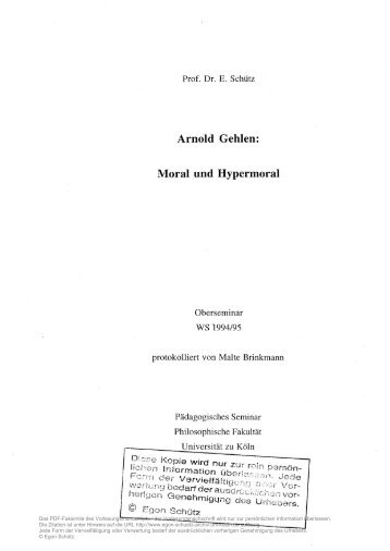 Moral und Hypermoral - Egon Schütz Archiv - Universität zu Köln