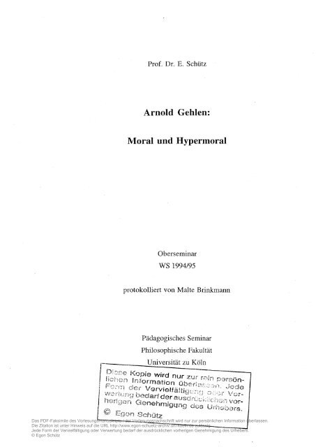 Moral und Hypermoral - Egon Schütz Archiv - Universität zu Köln