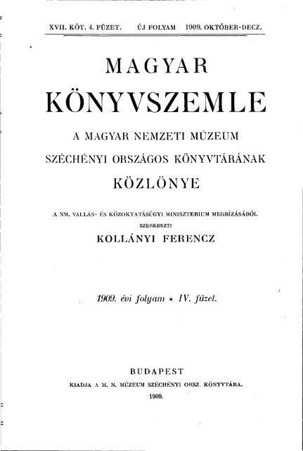 1909. évi folyam