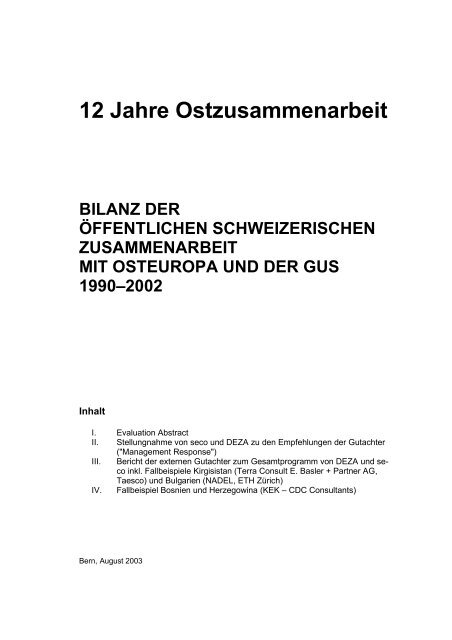 12 Jahre Ostzusammenarbeit - Evaluation 2003/4 - Band 2 - DEZA