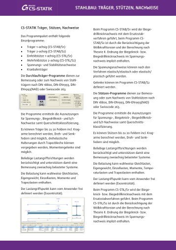 STAHLBAU: TRÄGER, STÜTZEN, NACHWEISE - Graitec