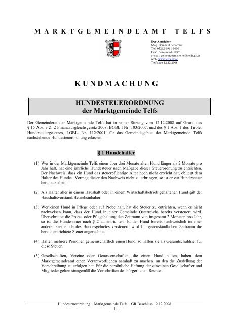 Hundesteuerordnung - Marktgemeinde Telfs