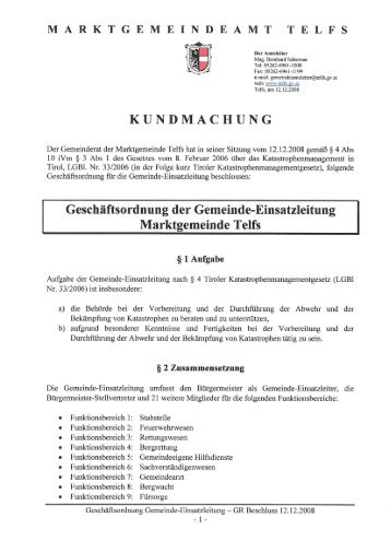 Geschäftsordnung Gemeindeeinsatzleitung - Marktgemeinde Telfs