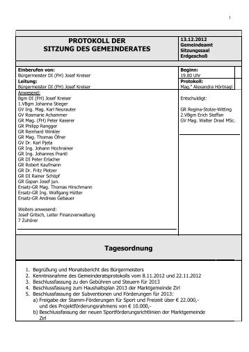 PROTOKOLL DER SITZUNG DES GEMEINDERATES ... - Zirl