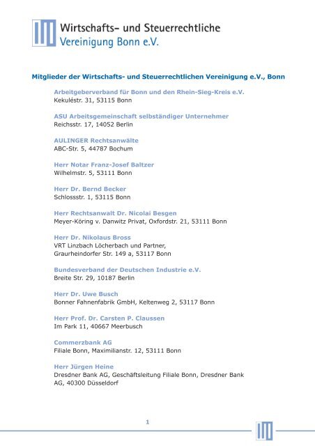 Mitglieder Der Wirtschafts Und Steuerrechtlichen Vereinigung E V