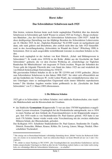 Schweidnitzer Schulwesen nach 1925 - Sammlung Adler 1