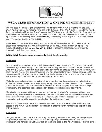 WSCA CLUB INFORMATION & ONLINE MEMBERSHIP LIST