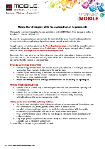 Mobile World Congress 2012 Press Accreditation ... - GSMA