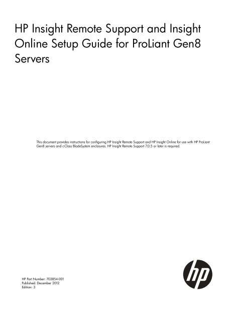 HP Insight Remote Support and Insight Online Setup Guide for ...