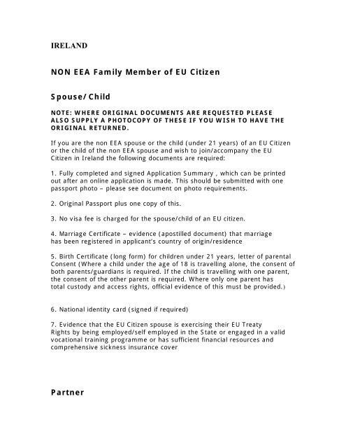 IRELAND NON EEA Family Member of EU Citizen Spouse/Child ...