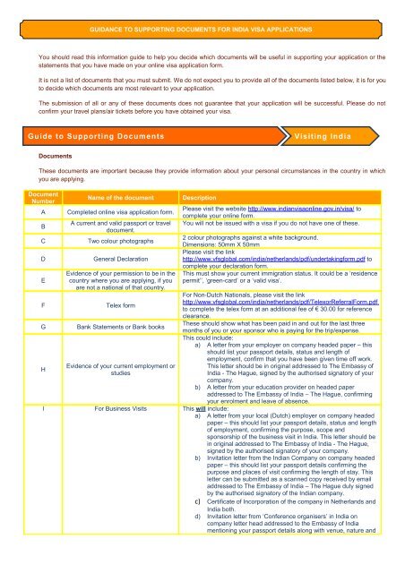 guidance to supporting documents for india visa ... - VFS Global