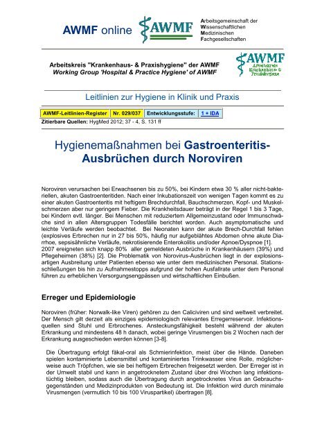 AWMF online Hygienemaßnahmen bei Gastroenteritis- Ausbrüchen ...